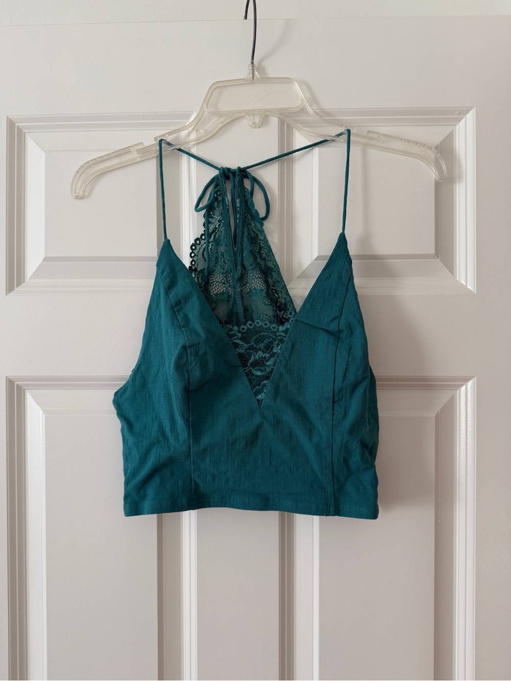 Free People Teal Lace Trim Tank Top